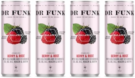 Dr. Funk Lemon & Elderflower Sparkling Flavoured Water with No Sugar & No Calories, Natural Fruit Flavoured Water - With added Zinc and Vitamins B12, B6, D3, C, Niacin & Biotin, Pack of 4 Cans