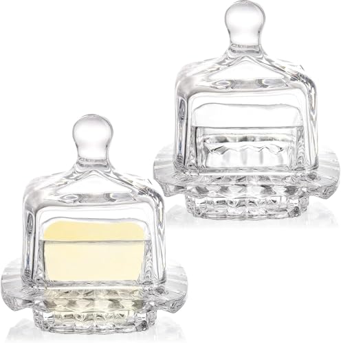 Frcctre 2 Pack Glass Butter Dish, Small Glass Butter Keeper