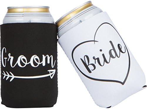 Cute Wedding Gifts - Bride and Groom Novelty Can Cooler Combo - Engagement Gift for Couples
