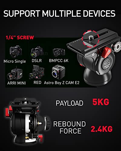 Image of IFOOTAGE Komodo K5S Camera Head - Aluminum Fluid Head with Quick Release Plate, Lightweight Camera Head for DSLR, Camcorder, Mirrorless - Compatible with Tripod & Monopod (K5S)
