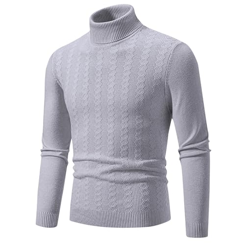 Men's Slim Fit Turtleneck Sweater Casual Long Sleeve Cable Knit Pullover Sweaters Fall Winter Thermal Basic Tops