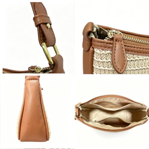 Image of Shoulder Bags for Women Leather Hobo Sling Tote Handbag Retro Clutch Purse with 2 Removable Straps and Zipper Closure