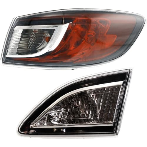 Tail Light 2pcs Right Passenger Side Inner-Lens Outer-Clear & Red Housing Taillights Taillamps Brakelights for Mazda 3 2010-2013 SasugaOne