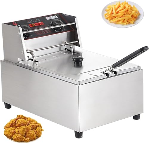 Freidora comercial, freidora, freidora eléctrica de encimera de 2500 W con cesta extraíble, freidoras comerciales con control de temperatura, temporizador de 60 minutos para uso en restaurantes y ho