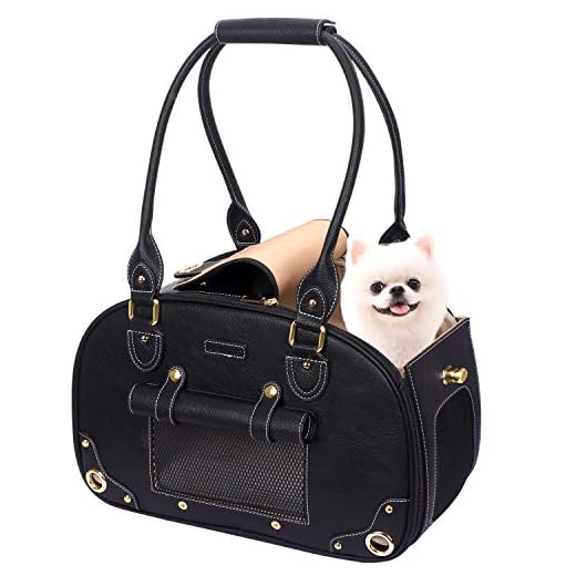 PetsHome Dog Carrier, Pet Carrier, Dog Purse, Foldable Waterproof Premium PU Leather Pet Travel Portable Bag Carrier for Cat and Small Dog Home & Outdoor Small Black