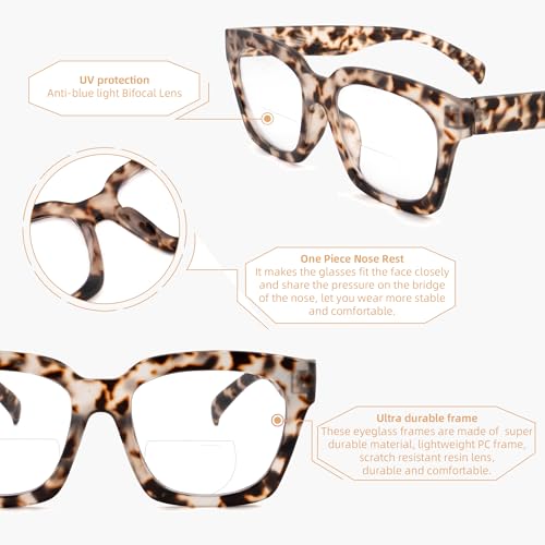 HIYANJN Bifocal Reading Glasses For Women Blue Light Computer Readers Clear Top Oversized Fashion Matte Frame Eyeglasses