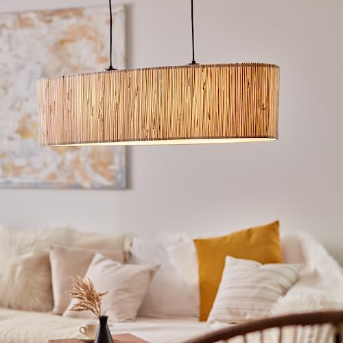 Lightbox 2 flammige Hängelampe - Pendelleuchte im Natural Stil mit kürzbarem Kabel - 115 cm Höhe & 95 cm Länge - 2 x E27 Fassung - max. 52 W - aus Metall/Seegras - in Schwarz/Naturfarben