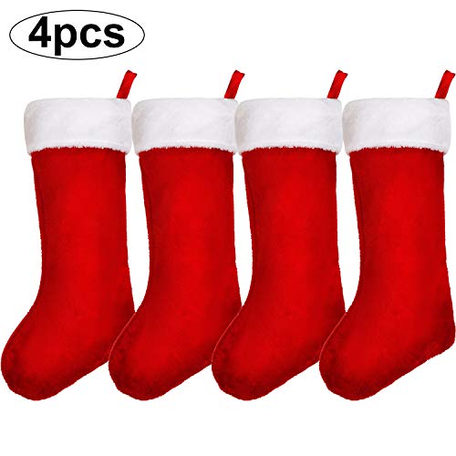 20 Inches Velvet Christmas Stockings Plush Fireplace Hanging Red With White Stockings Gift Bags For Party Treat Xmas Decoration (4 Pieces) #TOP6