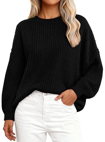 Image of PRETTYGARDEN Fall Sweaters for Women 2025 Fashion Long Sleeve Casual Ribbed Knit Winter Clothes Pullover Jumper Tops (Black,Small)
