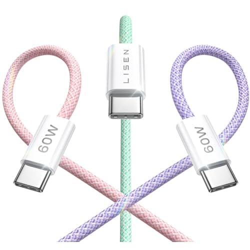 LISEN USB C Kabel Schnellladekabel [2er Pack, 0,5M ], 60W PD 3.0 Schnellladekabel USB C, Ladekabel USB C für iPhone 15 Pro Max Plus, Samsung Galaxy S24, iPad Air/Pro 2024, Tab, Mi, Xiaomi, H