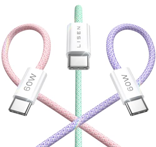 LISEN USB C Cable, 3-Pack [3.3/3.3/3.3FT] USBC to USBC Cable for iPhone 16e 15 Pro Max Charger Cord, 60W (3.1A) C to C Cable Fast Charging for Samsung S25/S24/23, Switch 2, iPad, MacBook by LISEN - Used condition - US$7.12