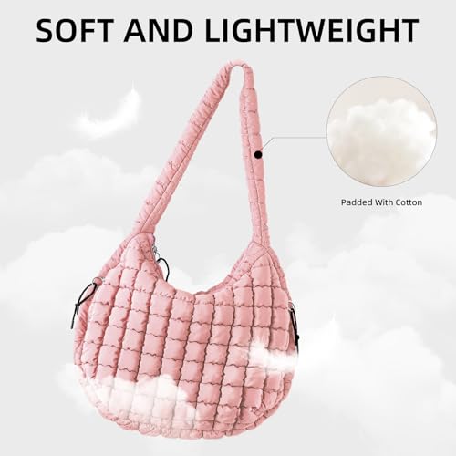Image of Puffer Quilted Shoulder Bag Large Puffer Tote Bag for Women,Hobo Quilted Tote Bag Crossbody Shoulder Handbags Puff Purse