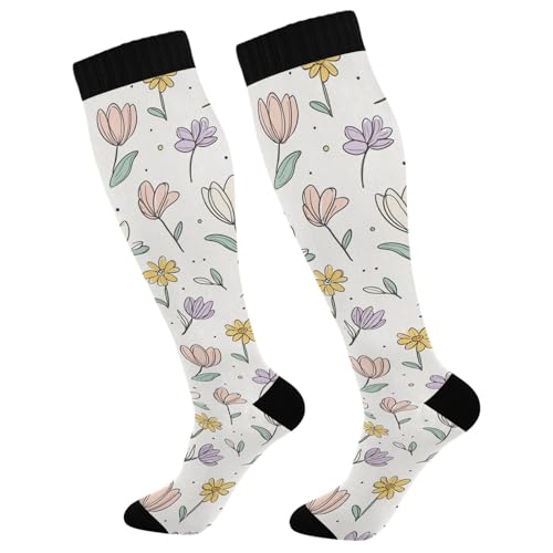 Wassud Flowers Compression Socks for Women and Men 20-30 mmHg Knee High Socks for Nurses Travel 1 Pair