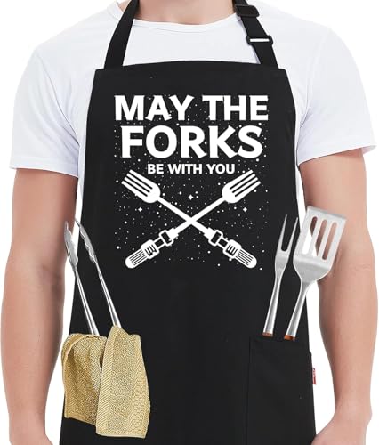 LSUO BAOFU Adjustable Cooking Apron, Funny Aprons for Men with 2 Pockets - Birthday Father's Day Gift for Dad Kitchen Chef Cooking BBQ Apron (B)