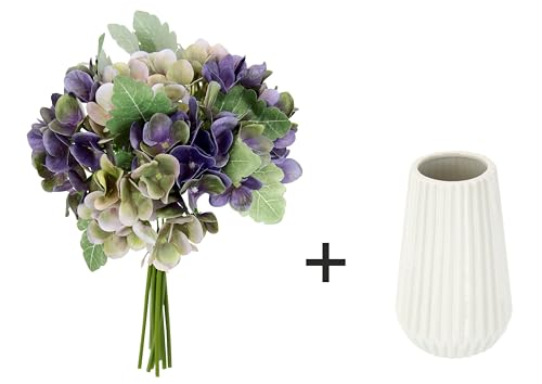 Ramo de hortensias artificiales moradas en jarrón para decoración 4