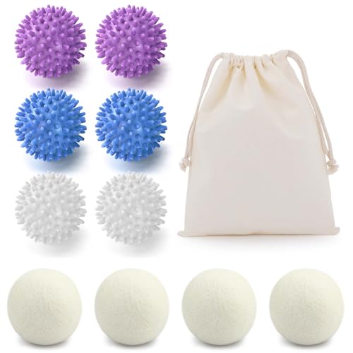 FainFun Lot de 10 Boule de Lavage Machine à Laver, Balle de Sechage Seche Linge Laine, Boule Seche Linge Plastique aux Lave-Linge à Tambour et aux...