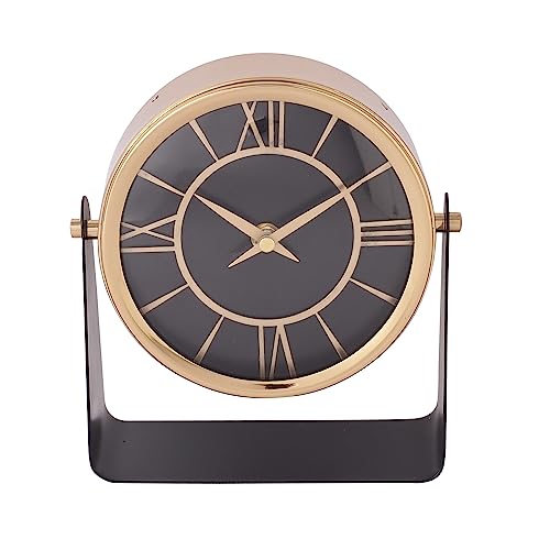 Image of Decor de Maison Brings Handcrafted Mitsuki Luxury Table Clock for KidsRoom, Living Room, Bedroom, Study Table| Classic Non-Ticking Tabletop Battery Operated Analog Desk Clock Gold (14x7x14cm)