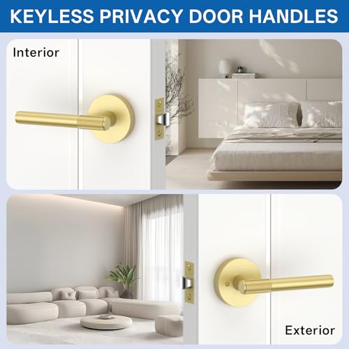 Amerdeco 3 Pack Brushed Gold Door Handles Interior, Knurled Passage Door Handles,Gold Door Lever for Bedroom or Bathroom,Reversible Keyless for Left Right Handed Doors AM0027 by Amerdeco - Used condition - US$34.44