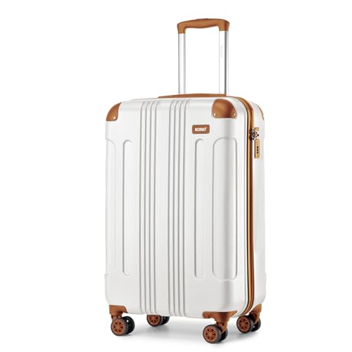 Kono Carry on Cabin Suitcase 55x35x20cm Lightweight Hard Shell ABS Hand Luggage with 4 Spinner Wheels (Cream White)