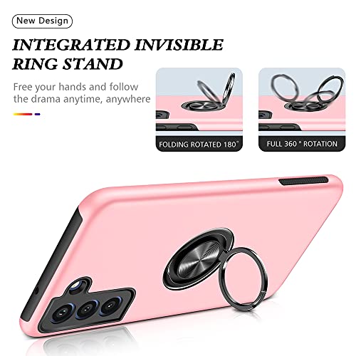 Nkecxkj Design For Galaxy S21 5G Case With Magnetic Kickstand Car Mount Holder Thin Fit Heavy Duty Rugged Shockproof Protective Cover For Samsung S 21 Galaxys21 Women Men Girls 6.2 Inch Rosegold #TOP3