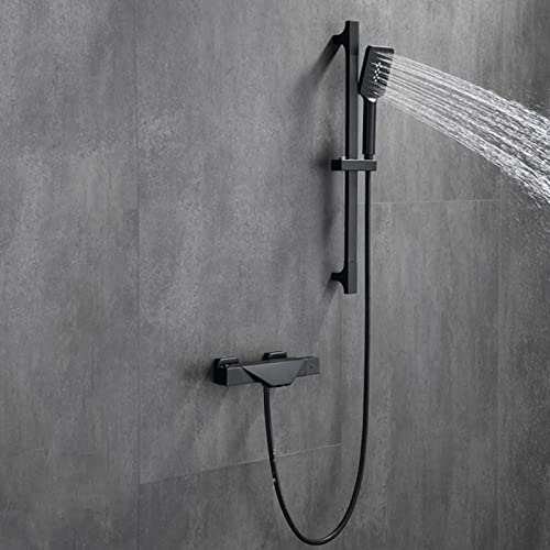 Robinet thermostatique de baignoire avec inverseur douche et sécurité anti-brûlure noir