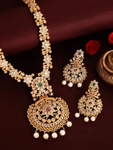 Image of Rubans American Diamond Zirconia Necklace Set Traditional Stylish Jewellery Gift for Women & Girls