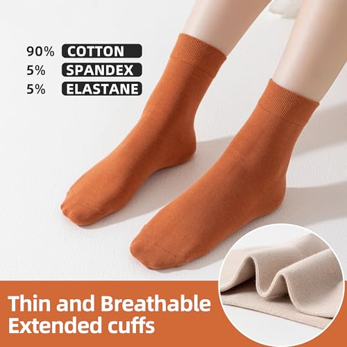Thin Cotton Crew Socks for Women - 6 Pairs, Above Ankle, Soft Bootie Socks, Size 5-92