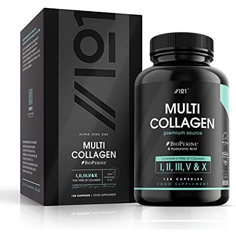 Multi Collagen Protein Capsules - Types I, II, III, V & X - Wild Caught Marine, Grass Fed Bovine, Eggshell & Free-Range Chicken Collagen Powder, Made with Hyaluronic Acid & Vitamin C, Halal 120 Caps Cover