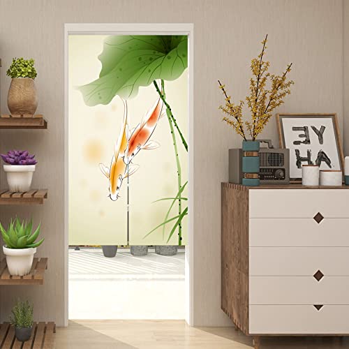 LIGICKY Chinese Style Japanese Noren Doorway Curtain Linen Traditional Round Windows Leaves Printed Asian Window Treatment Hanging Door Tapestry for Privacy Sushi Kitchen Home Decoration 85 x 150 cm - Image 4