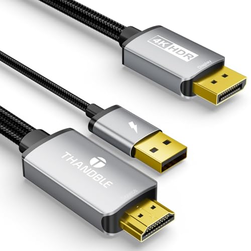 Image of THANDBLE Active HDMI to DisplayPort Cable 3FT, 4K 60Hz 1080p 120Hz, Unidirectional HDMI Source to DP Monitor Display Port Cable Compatible for PC, Laptop, Computer, NVIDIA, AMD, PS5/4, Xbox
