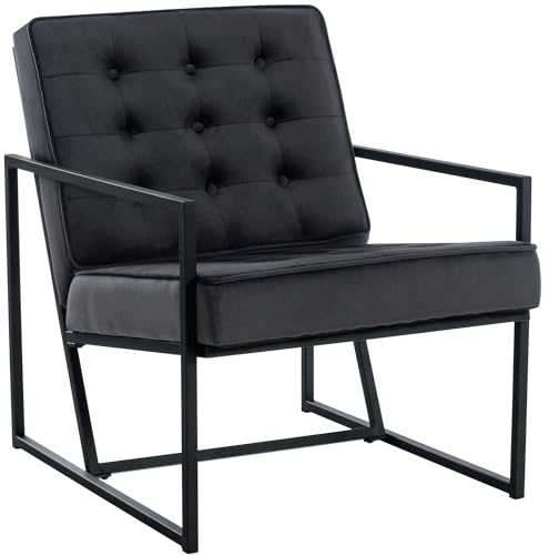 CLP Sillón Avon Moderno En Terciopelo & Base Metálica I Silla De Salón con Respaldo Reclinado & Reposabrazos, Color:Gris