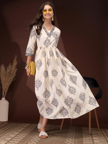 Image of Deavish Women Rayon Printed Full Length Fit & Flared Western Maxi Dress | Maxi Dress for Women
