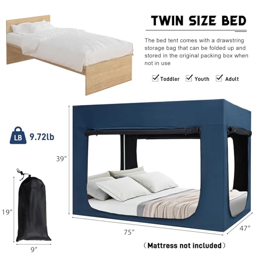 Quinnsus Upgraded Bed Tent Bed Canopy Twin Size Tents for Adult and Kids - Portable Sleeping Bed Tents 90% Blackout with 4 Doors Breathable Private Space Tents(Mattress Not Included) by Quinnsus - Image 7