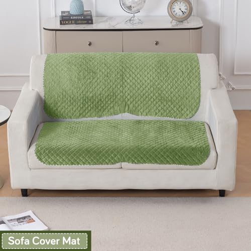Image of HOKIPO Quilted Sofa Cover 2 Seater for Seat & Back, Washable Kids & Pet Friendly Sofa Cover, 'Quilt Classic' Green (IN-926-GRN*2)