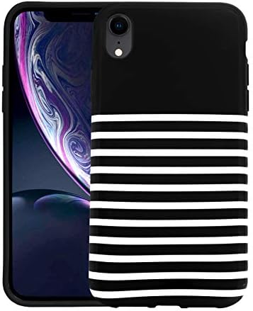 Sephonie Striped Case for iPhone XR (6.1"), Ultra-Thin Glossy Cute Designer Cover, Slim Anti-Scratch Protective Hybrid Design, Dual Layer Hard Shell & Shockproof TPU | Black White Feeder Stripes