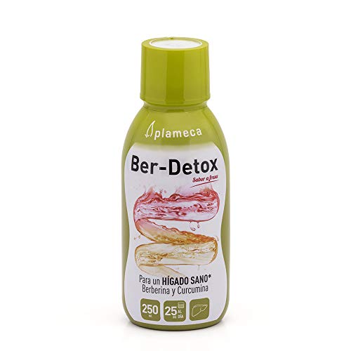 PLAMECA - Ber-Detox, Función Normal del Hígado, Detox Hígado, con Colina, Alcachofera, Cardo Mariano, L- Metionina, Inositol, Curcumina y Berberina, Detox Jarabe, Detox Bebida, Sabor a Fresa - 250 ml