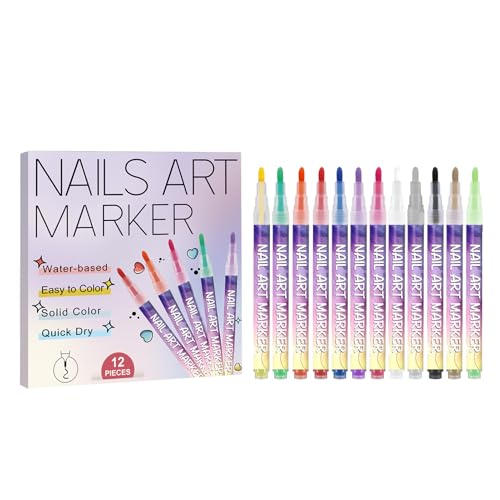 Rotuladores Para Pintar Uñas,12 Colores Herramientas De Dibujo De Punta Fina,Rotuladores de Esmalte de Uñas de Secado Rápido | Para Mujeres, Damas, Hombres, Principiantes, Manicura, Hogar