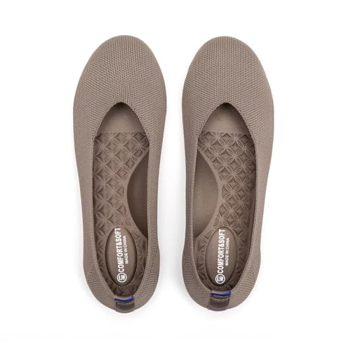 Frank Mully Damen-Ballerinas, breite Ballerinas, Slip-on-Strickschuhe, Bequeme...
