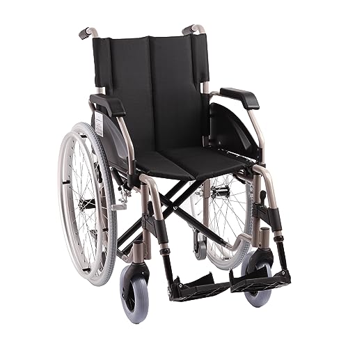 SPES - sedia a rotelle pieghevole a doppia crociera in alluminio, leggera, ruote e braccioli estraibili, pedane appoggiapiedi regolabili - portata 130kg (44 cm)