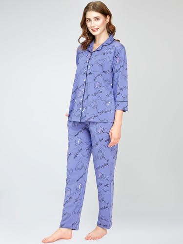 Image of ZEYO Night Suit for Women's Cup & Saucer Printed Cotton Night Dress of Shirt and Pajama Set 5757