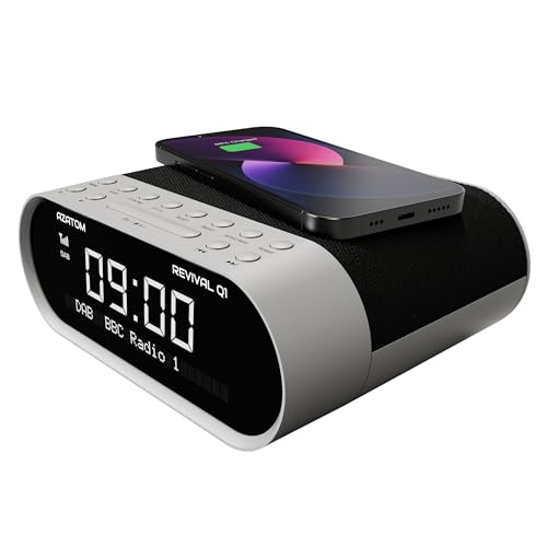 AZATOM DAB+ DAB Digital FM Clock Radio, Wireless Phone Charger, Dual Alarm, Bluetooth, Sleep Timer, USB Watch, Headphone & AUX Revival Q1