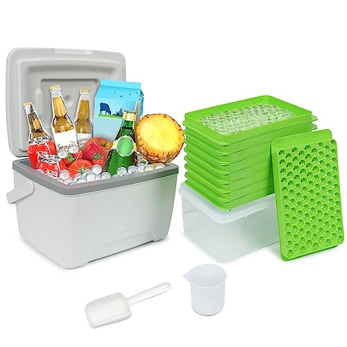 Aibirui Camping Cooler 8qt &Ice Cube Tray with Lid and Bin,making 832 pcs ices,Ice Retention Hard Cooler with Heavy Duty Handle,Portable Cooler for Car&Camping Cooler with 8 small Ice Cube Trays