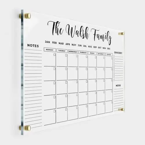 Large Personalized Acrylic Wall Calendar - 2024 Dry Erase Family Planner (18x14)