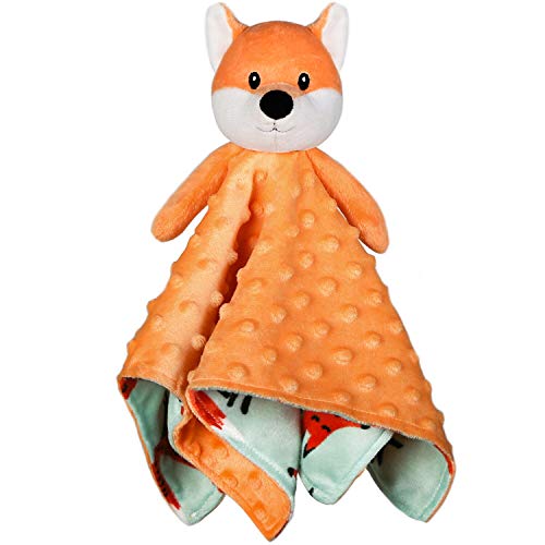 Boritar Fox Baby Security Blanket Soft Minky Dot Fabric Lovey Blanket With Cute Woodland Pattern Backing Stuffed Plush Cuddle For Newborn Infant Gifts Orange 14 Inch #TOP3