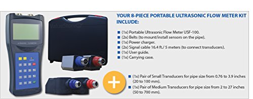 Valuestore.us Portable Digital Ultrasonic Flow Meter With Small & Medium Transducers For Pipes From 0.76 To 27 Inch (20 To 700 Mm) & From -40°F To 320°F (-40°C To 160°C). (Usf-100) #TOP1