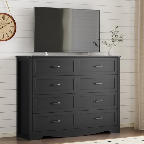 Image of BORNOON 8-Drawer Dresser for Bedroom, Modern Wooden Chest of Drawers with Metal Handles, Anti-Tipping Design, Sturdy and Stable Storage Organizer for Living Room, Entryway, Home Office