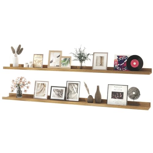 Image of Oak Floating Shelves for Wall Decor, 60 in Shelf with Lip, 2 Set