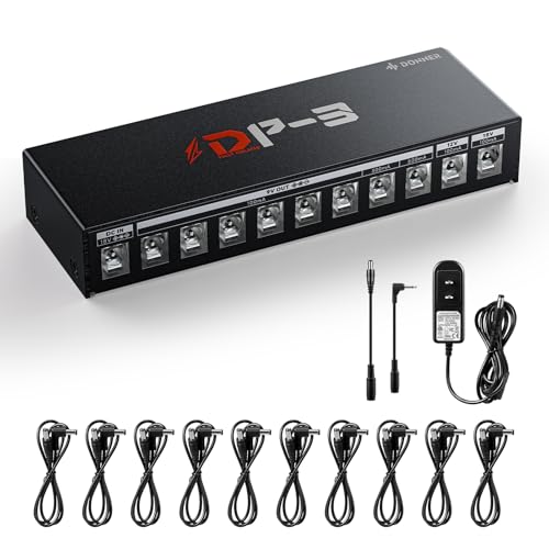 Donner DP-3 Guitar Pedal Board Power Supply, 10 Isolated DC Outputs for 9V/12V/18V Effect Pedals...