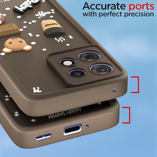 Image of Pikkme Back Cover for Moto Edge 50 Pro 5G | Cute Fun Cartoon 3D Bear Silicone Full Body Protection Bumper Cover (Brown)