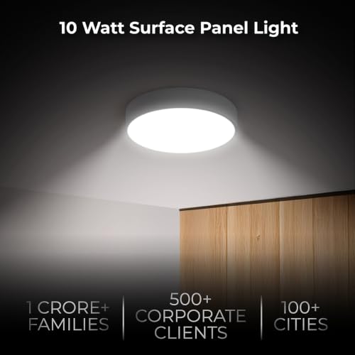 Image of Nortek KRSNA 10W LED Surface Panel Light | Bright Panel Lights for Ceiling, Bedroom, Hall, Balcony | Cool White | Decorative Round Wall Panel | Fall Ceiling Light for Home & Office | Pack of 10
